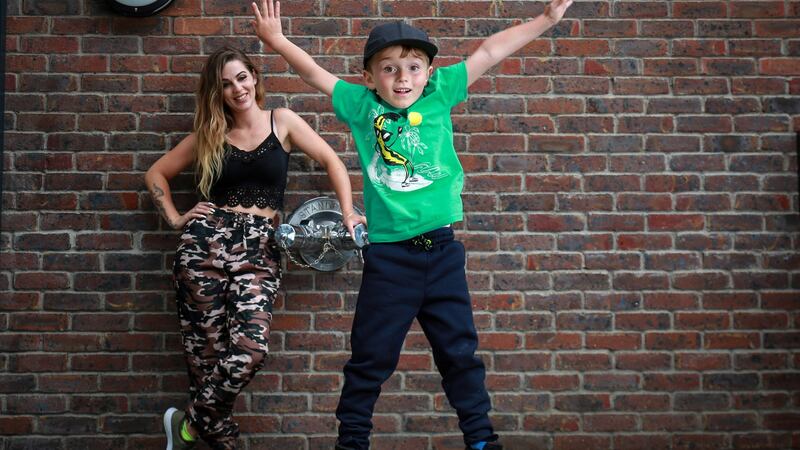 Dance teacher Hannah May and her son Koda who is learning hip-hop dancing. Photograph:  Crispin Rodwell