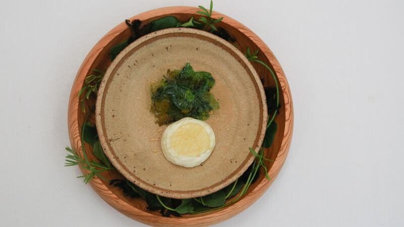 Mullins’s winning dishes, chicken soup with ceaile and offal tartlet, and carrageen pudding.