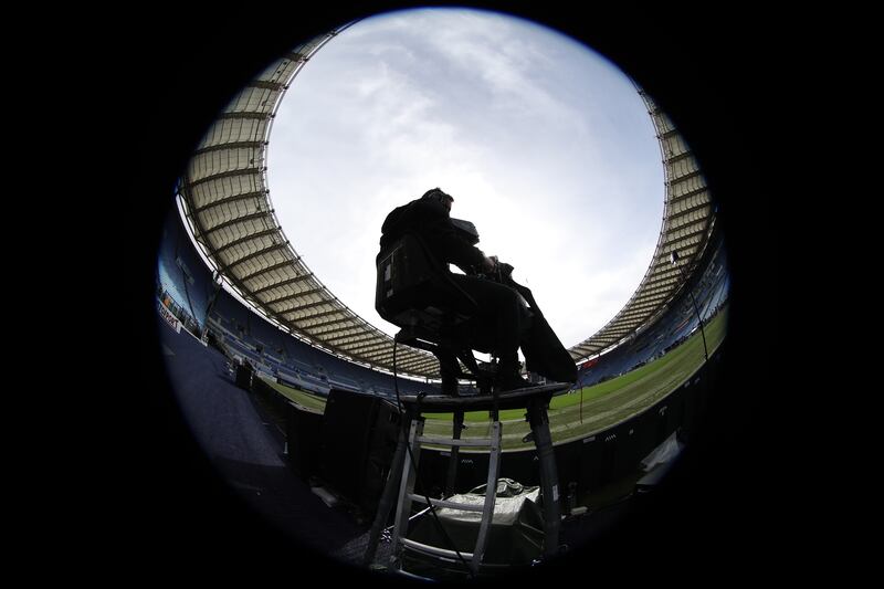 A TV camera ahead of the game between Italy and Wales in Rome in March 2023. Only a fraction of the people watching Ireland’s games on TV ever played rugby or would attend a game in the flesh, but they have become massive TV events. Photograph: Giuseppe Fama/Inpho