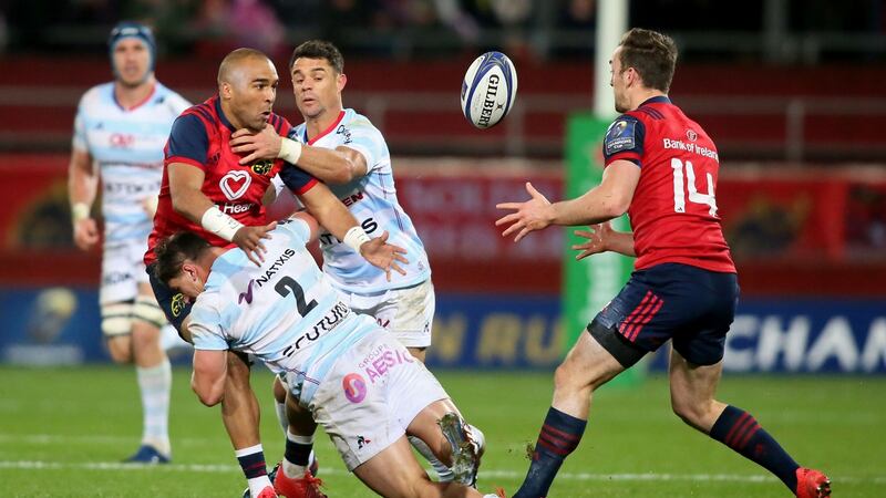 Simon Zebo in action for Muster against Racing 92 during the 14-7 Champions Cup victory at Thomond Park. Photograph: Paul Faith/AFP/Getty