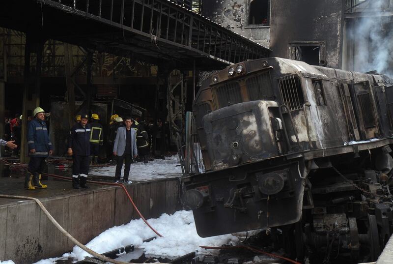 The burned-out locomotive at Cairo’s Ramses station on February 27th. Photograph: Stringer/AFP/Getty