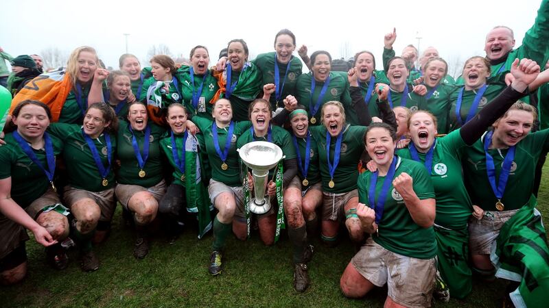 The Ireland team celebrate winnig the Grand Slam. Photograph: Dan Sheridan/Inpho