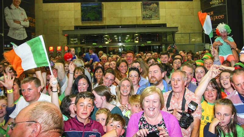 A general view of fans attending the O’Donovan brothers’ homecoming at Cork Airport. Photograph: ©INPHO/Ken Sutton