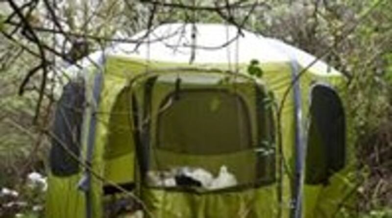 The tent that was searched in Clondalkin on Friday. Photograph: An Garda