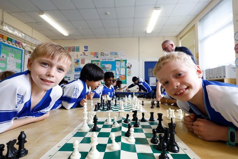 Cian Cummins and Daniel Morrissey are two of the thousands of players developing chess skills in Irish primary schools. Photograph: Nick Bradshaw
