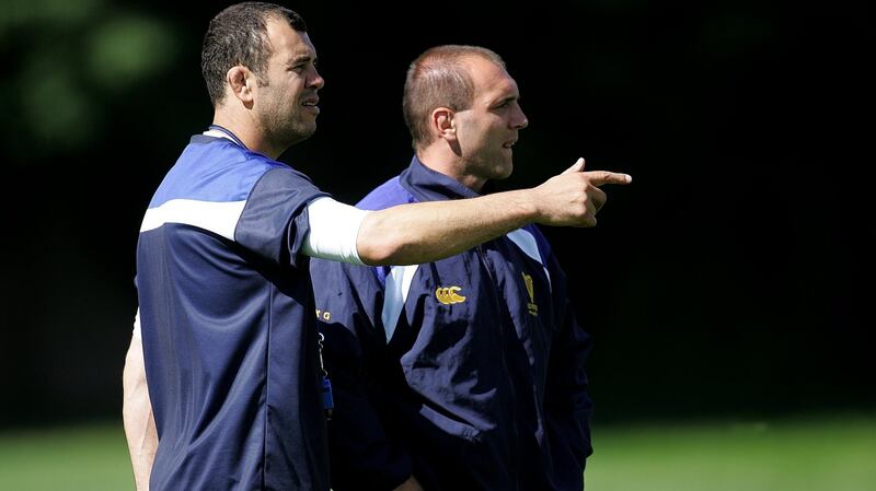Leinster coach Michael Cheika with Keith Gleeson in 2005. Gleeson believes Australia have greatly improved under Cheika’s reign. Photograph:  Lorraine O’Sullivan/Inpho