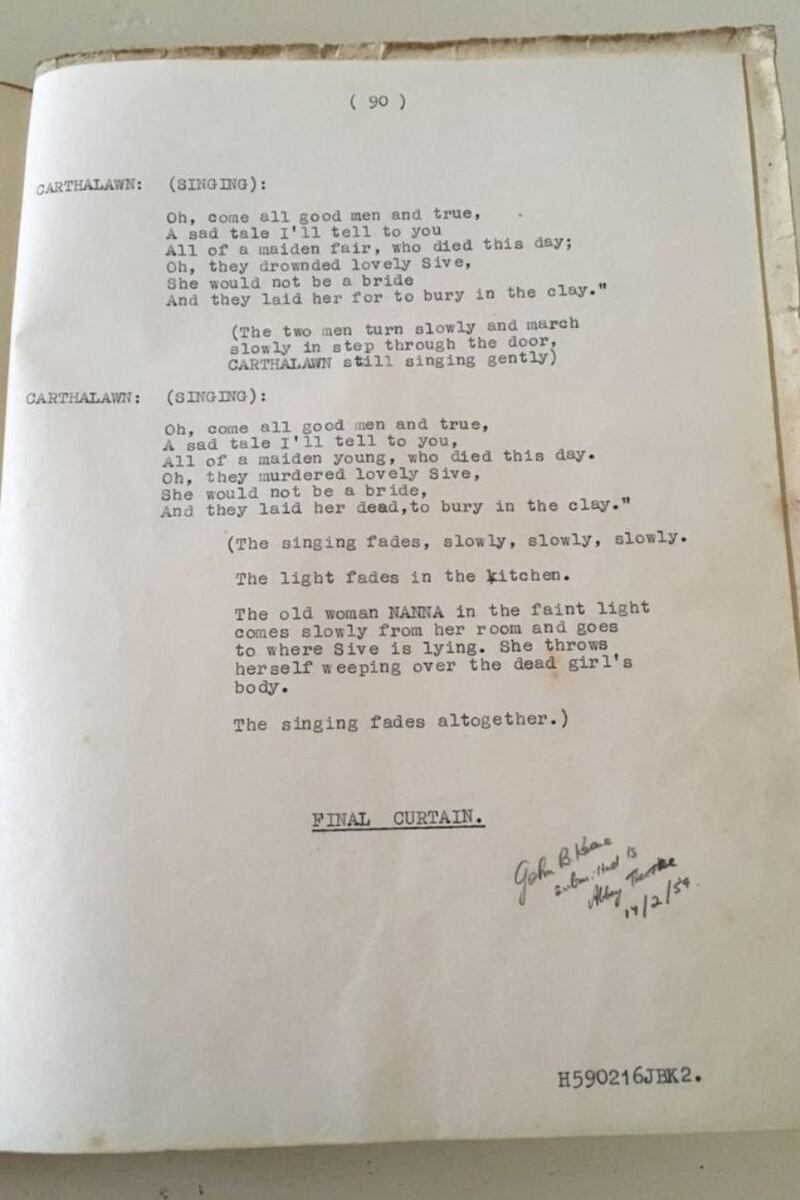 The original Sive manuscript signed by John B Keane