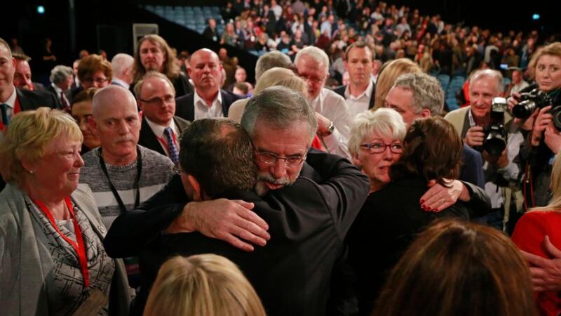 Gerry Adams: Sinn Féin’s outgoing president at the party ardfheis in Dublin on Saturday. Photograph: Nick Bradshaw