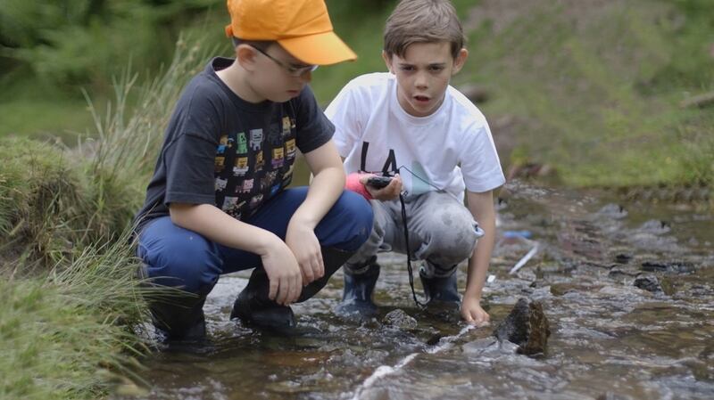 A close  monitoring  of a stream at a Field Studies Council event. Photograph Courtesy of the Forest Studies Centre