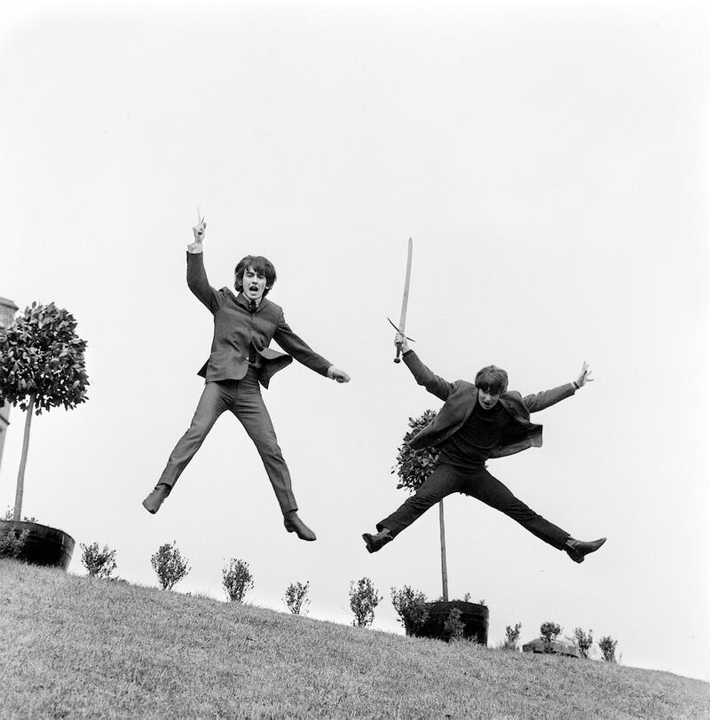 George Harrison and John Lennon of The Beatles while visiting Dromoland Castle during a holiday in Co Clare in March 1964. Photograph: Eric Piper/Daily Mirror/Mirrorpix via Getty Images