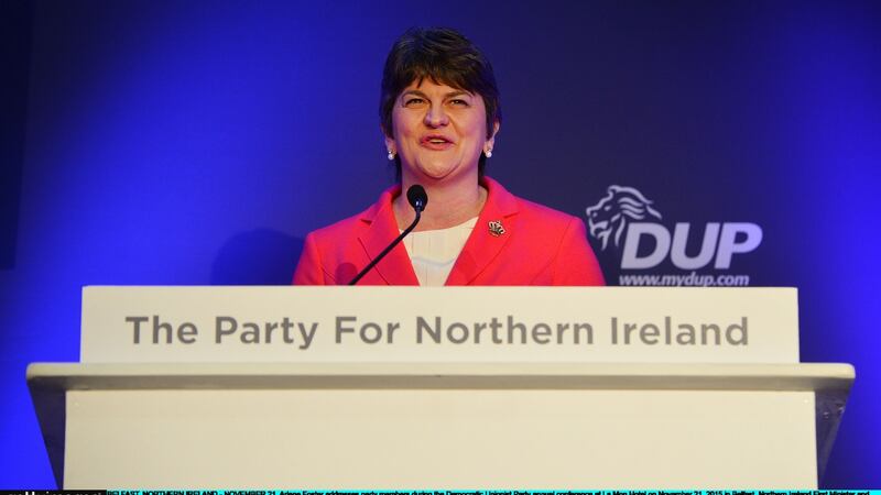 Arlene Foster addresses party members during  in  2015. Photograph: Charles McQuillan/Getty