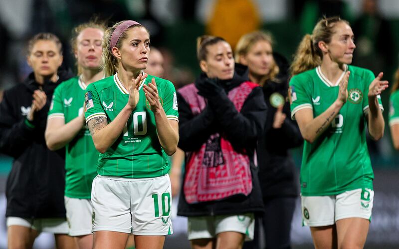 Ireland’s players applaud their supporters at the end of the game in Perth. Photograph: Ryan Byrne/Inpho