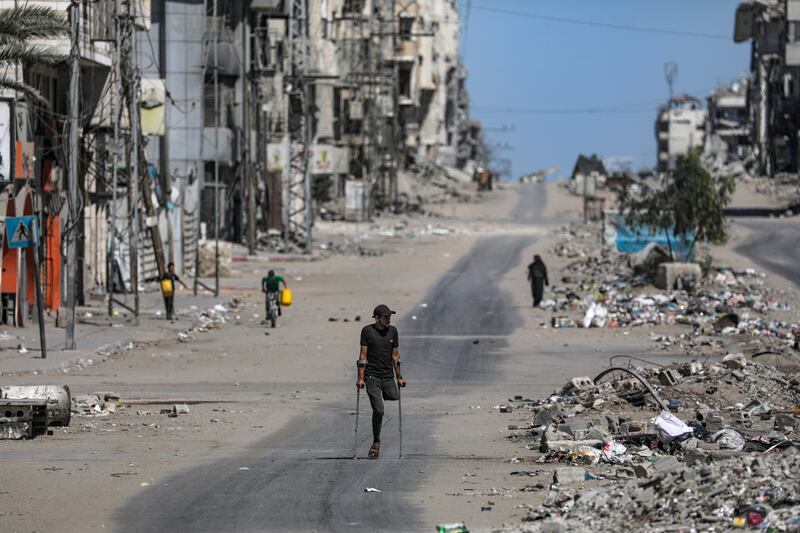 A Palestinian amputee on Al Jalaa street in Gaza City on Wednesday. Photograph: Mohammed Saber/EPA