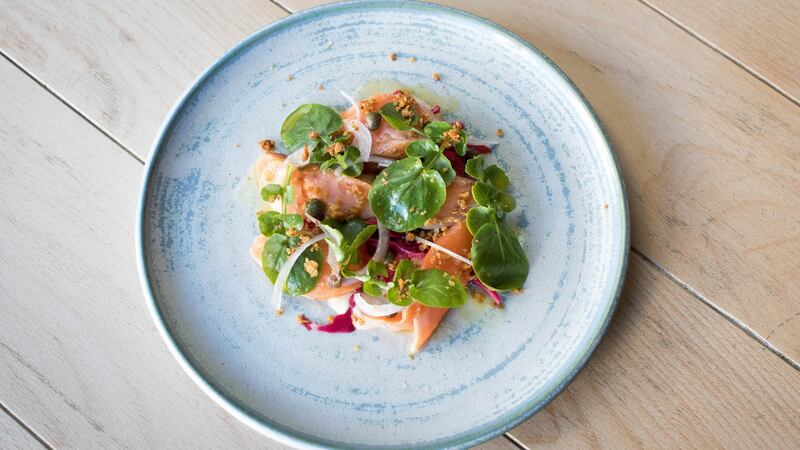 Barry Fitzgerald’s hay-smoked trout, pickled red cabbage and watercress. Photograph: Tom Honan for The Irish Times.