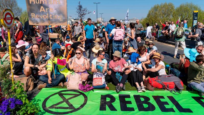 Climate change activists on Waterloo Bridge, London on April 21st. Photograph: Niklas Halle’n / AFP