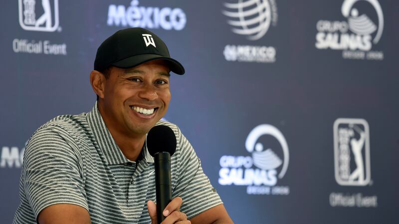 Tiger Woods speaks to the media ahead of the WGC-Mexico Championship. Photo: Alfredo Estrella/Getty Images
