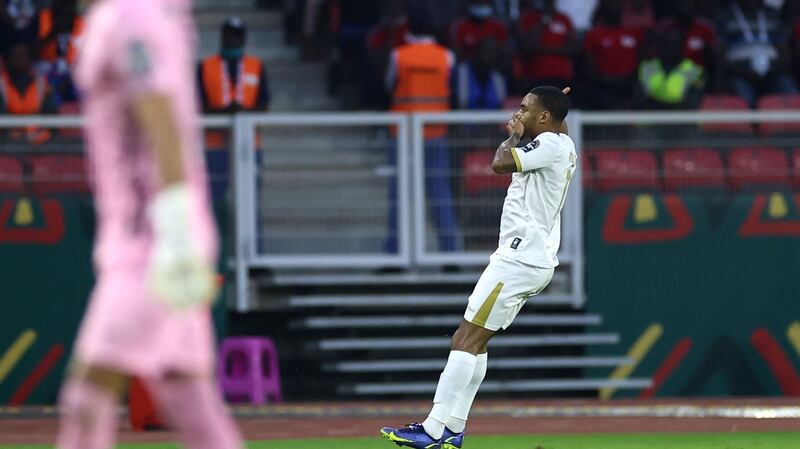 Cape Verde forward Garry Mendes Rodrigues celebrates scoring his team’s  goal during the  Africa Cup of Nations Group A match against Cameroon at Stade d’Olembe in Yaounde, Cameroon. Photograph:  Kenzo Tribouillard/AFP via Getty Images
