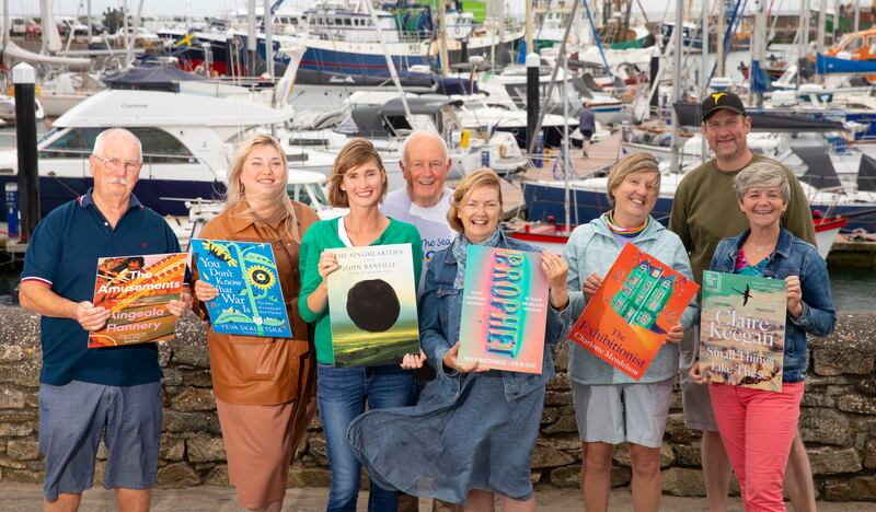 Derek Burke, Tatiana Grebeniuk, Sasha Wilson, John Moran, Lucy Moore, Anne O’Brien, Dave Redfearn, Sylvia Kehoe. 
Kilmore Quay, Co Wexford, gears up for Write By the Sea, the fishing village’s boutique literary festival, taking place 22nd - 24th September 2023. 
Photograph: Mary Browne