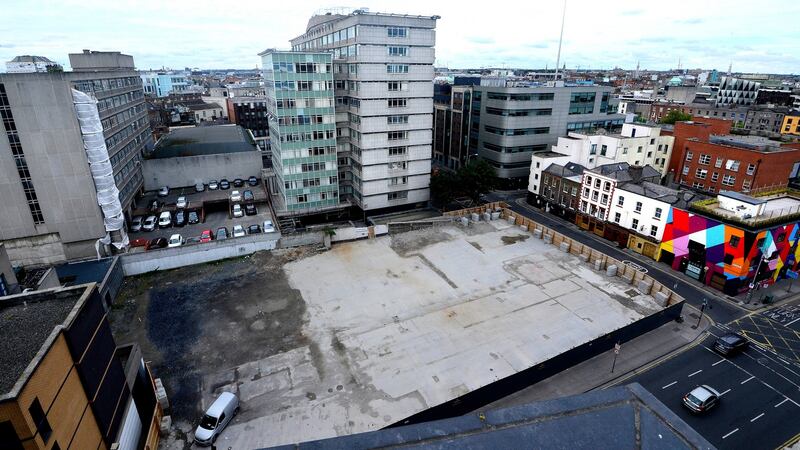 The newly cleared Apollo House site on the junction of Tara Street and Poolbeg Street in Dublin city centre. Photograph: Cyril Byrne