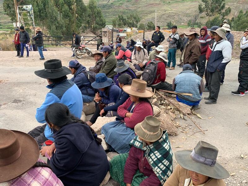 Protesters block the bridge at Combapta, south-east of Cusco, Peru last week. Photograph: Peter Murtagh