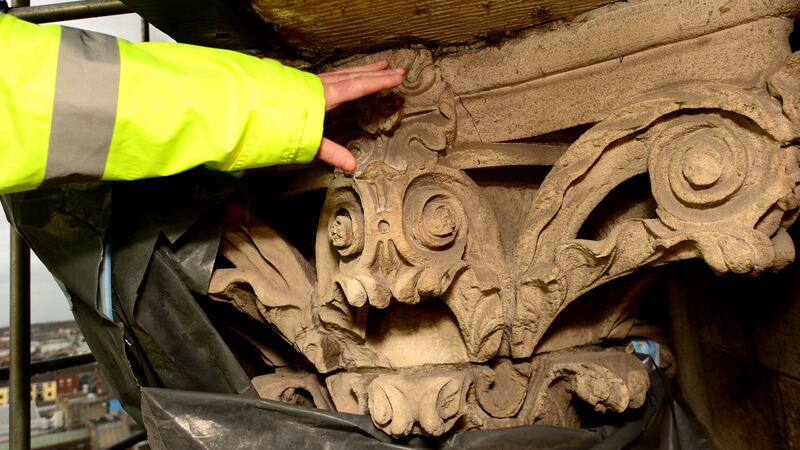 Column capitals outside of the Dome at the Four Courts in Dublin. Photograph: Cyril Byrne/The Irish Times