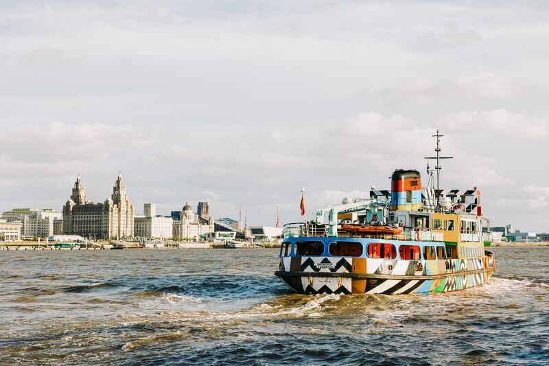Peter Blake's dazzle ship, the ferry across the Mersey: The original dazzle ships had wild designs that made them harder to target at war.