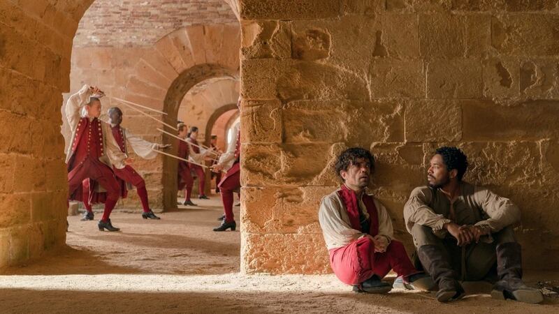 Peter Dinklage and Kelvin Harrison Jr in Cyrano