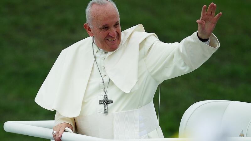 Pope Francis waves as he arrives at the World Meeting of Families closing mass in Phoenix Park. Photograph: Hannah McKay/Reuters