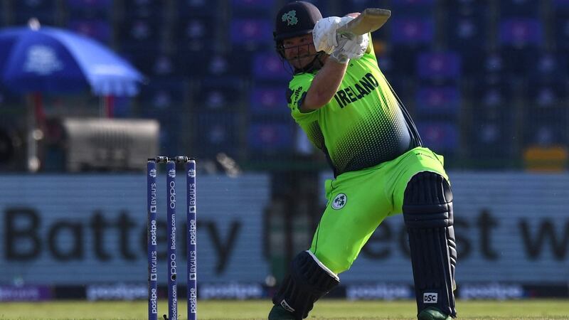 Ireland’s Paul Stirling plays a shot during the ICC mens Twenty20 World Cup cricket match between Ireland and Netherlands at the Sheikh Zayed Stadium in Abu Dhabi on October 18, 2021. Photo: Indranil Mukherjee/AFP via Getty Images