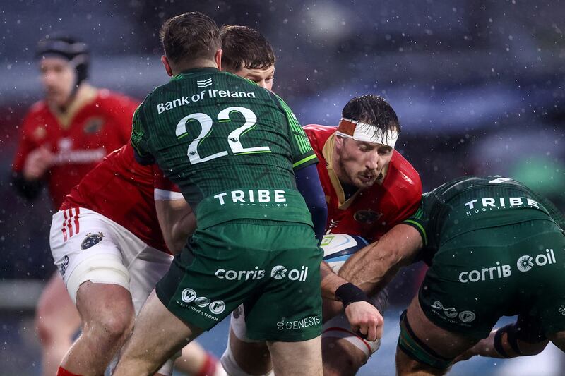Connacht and Munster had the worst of the elements on Monday afternoon, playing in a gale and driving rain at the Sportsground. Photograph: Ben Brady/Inpho