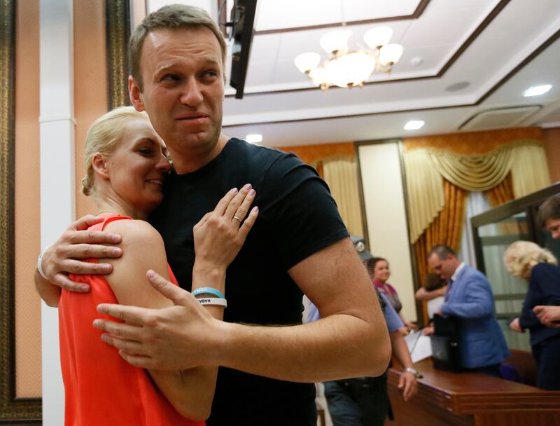 Alexei Navalny with his wife Yulia, who took the stage at a security conference in Germany following his death. Photograph: AP/Dmitry Lovetsky