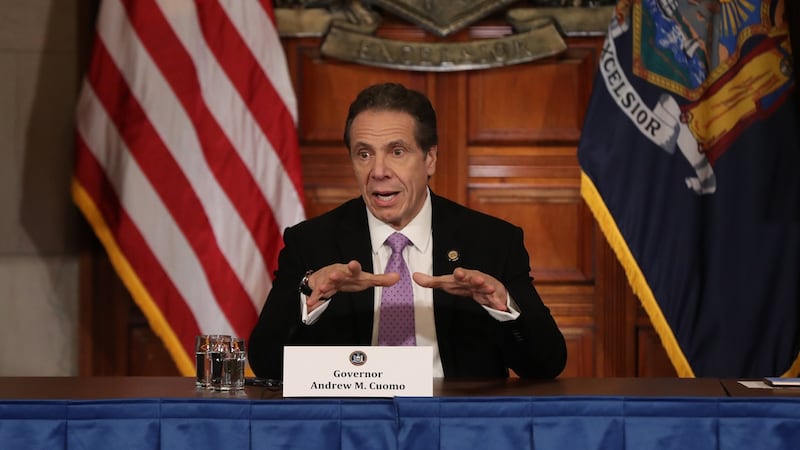 New York governor Andrew Cuomo speaks during his daily news conference on coronavirus. Photograph: Bennett Raglin/Getty