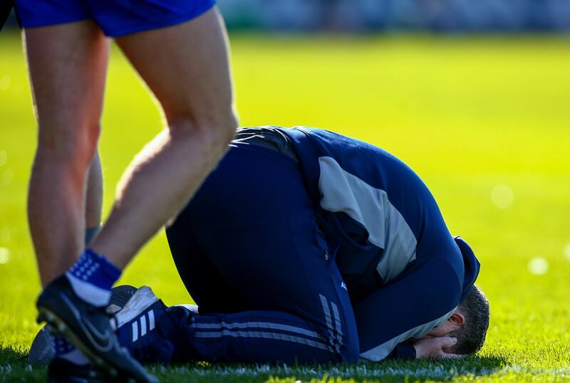 Waterford manager Davy Fitzgerald celebrating at the final whistle in Walsh Park. Photograph: Ken Sutton/Inpho