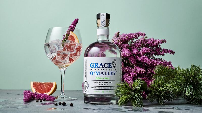 Grace O’Malley gin: This heather-infused gin is made in Co Mayo and has elements of wild thyme, red clover, blackthorn, fraughan or bilberry and rock samphire.