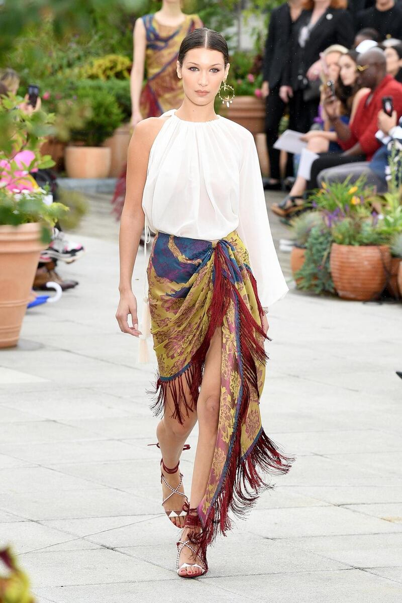 NYFW: Bella Hadid models Oscar de la Renta. Photograph: Slaven Vlasic/Getty