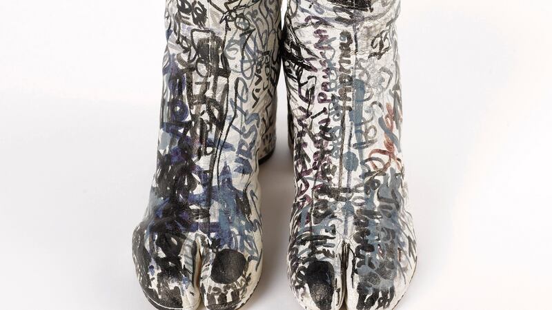 White leather tabi boots with graffiti, Maison Margiela 1991