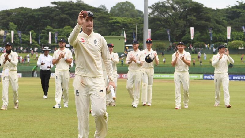 Jack Leach leaves the pitch in Pallekele after taking five sedond innings wickets. Photograph: Stu Forster/Getty
