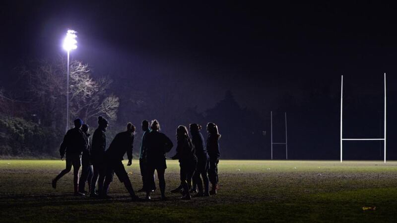 The Irish team training by night at Anglesea  Road, Dublin. Photograph: Eric Luke
