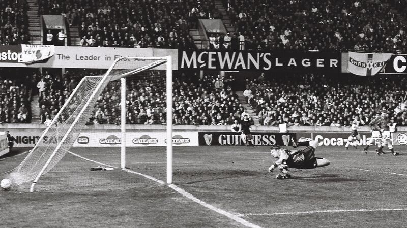 Alan McLoughlin’s goal to make it 1-1. Photograph: Joe St Leger