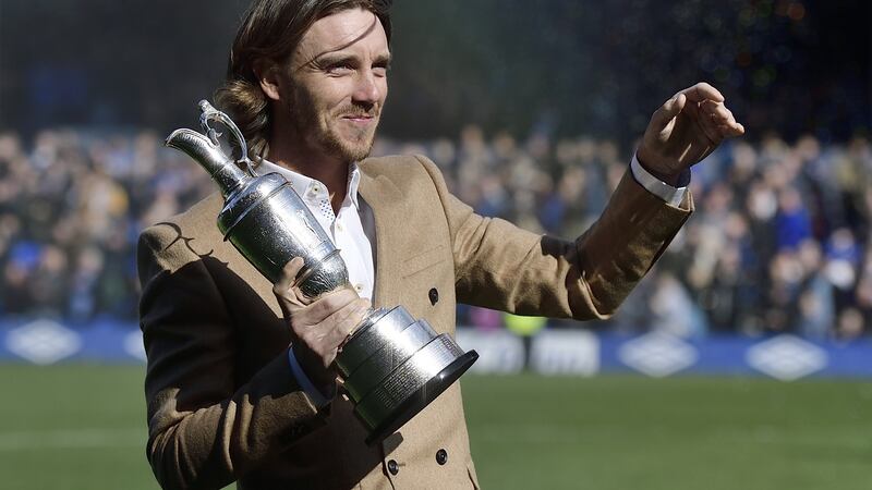 Tommy Fleetwood parades the Claret Jug at Goodison Park. Photo: Getty Images