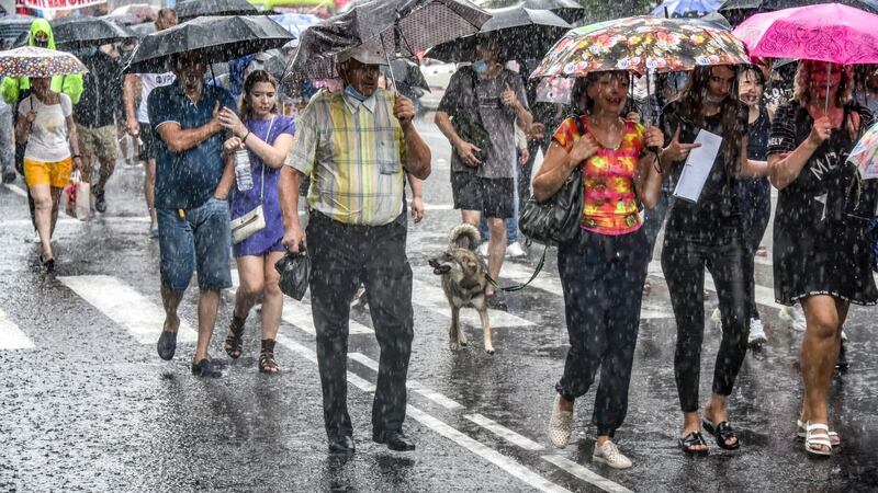 Protesters against the arrest of their regional governor march in the city of Khabarovsk in far east Russia on August 1st. Photograph: Igor Volkov/AP