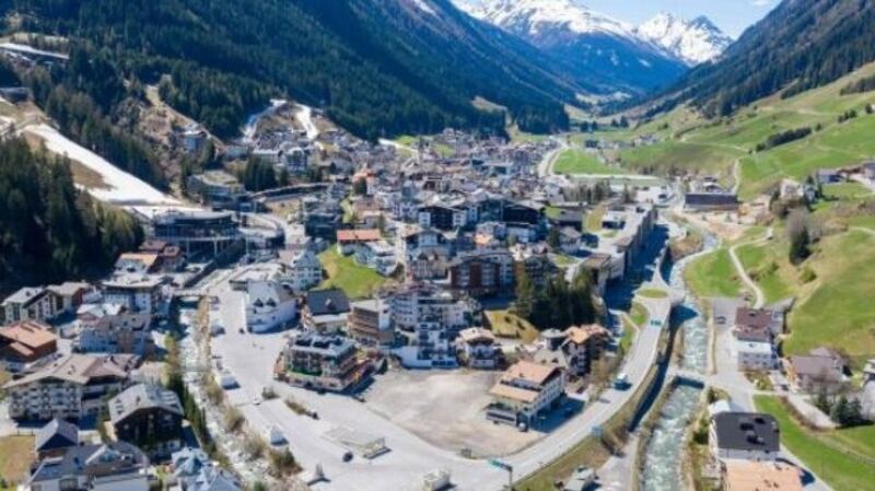 An aerial view of the village of Ischgl, Austria. Photograph: Johann Groder/EXPA/AFP via Getty Images