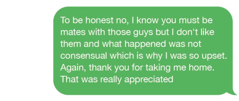 Message from complainant to Rory Harrison sent on the afternoon of June 28th, 2016