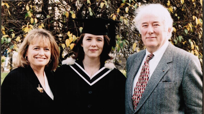 Catherine Heaney with her parents Marie and Seamus at her graduation: “I had the slightly uncanny feeling of having entered a parallel universe on my first day”