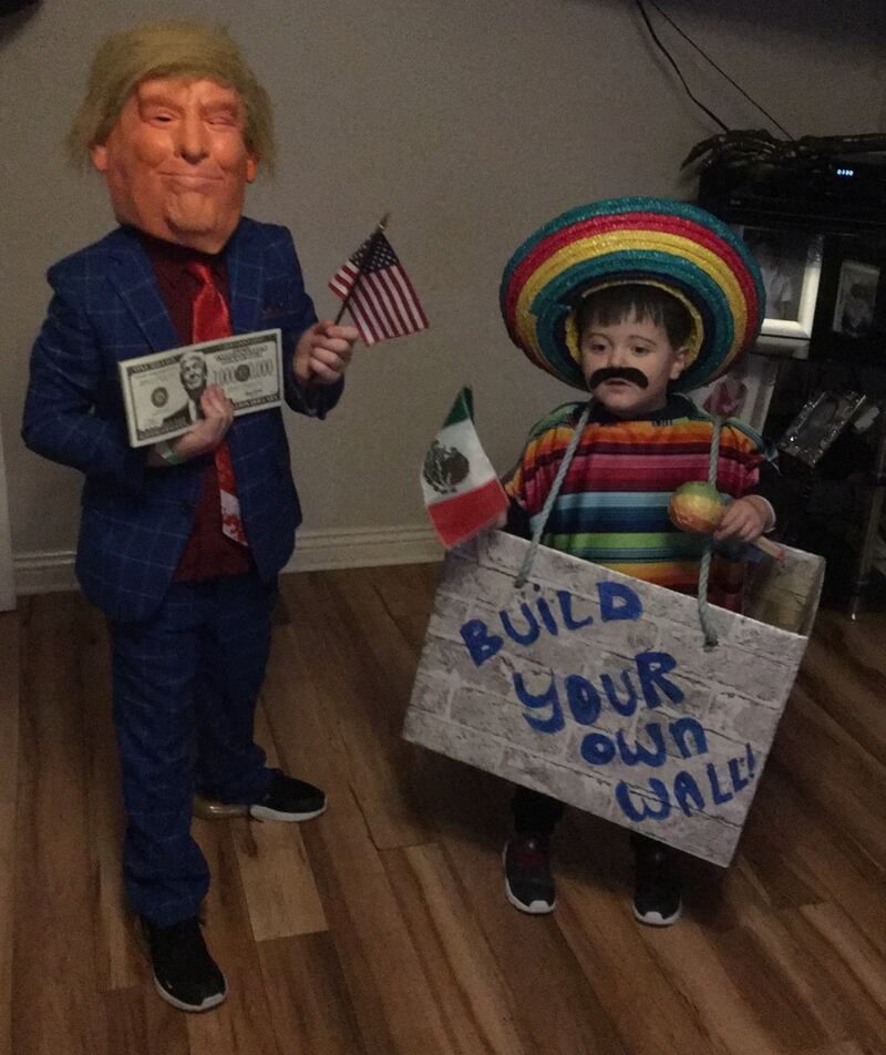 Donald Trump and the Mexican, Calum (7) and Cian (4). Photograph: Rosie Costello