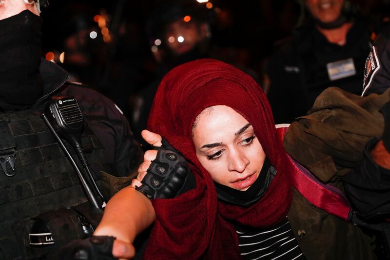 Israeli police arrest a Palestinian demonstrator during a protest in support of Palestinian families that face eviction from their homes at Sheikh Jarrah neighborhood, near Damascus gate in the old city of Jerusalem on  May 8th. Photograph: Atef Safadi/EPA