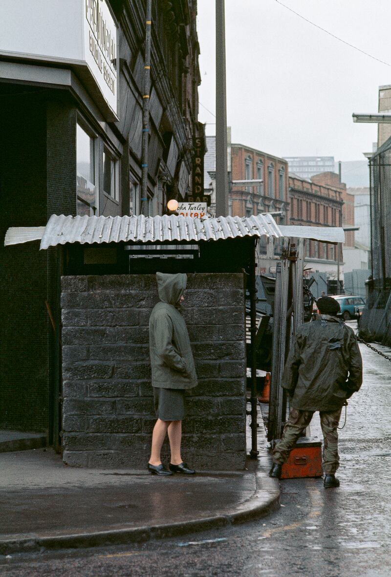 One of the Ring of Steel checkpoints in Belfast city centre in the 1970s.
