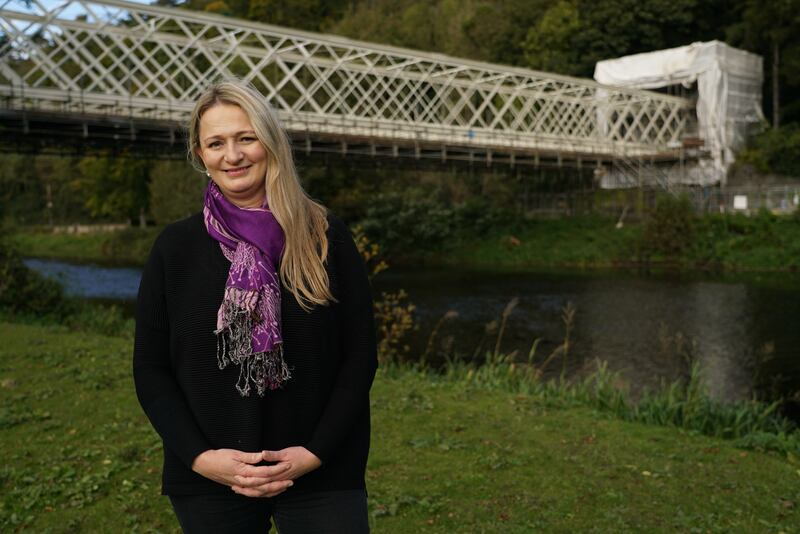 Fine Gael Senator Emer Currie beside the newly restored Farmleigh Bridge. Photograph: Enda O'Dowd