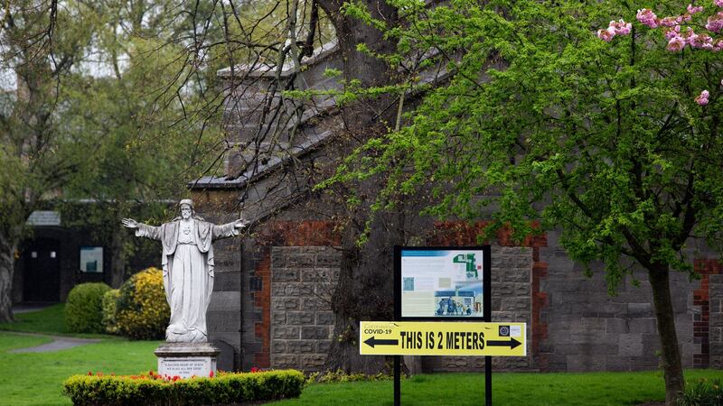 The Church Of Sacred Heart in Arbour Hill, Stoneybatter with a sign for social distancing. Photograph: Tom Honan/The Irish Times.