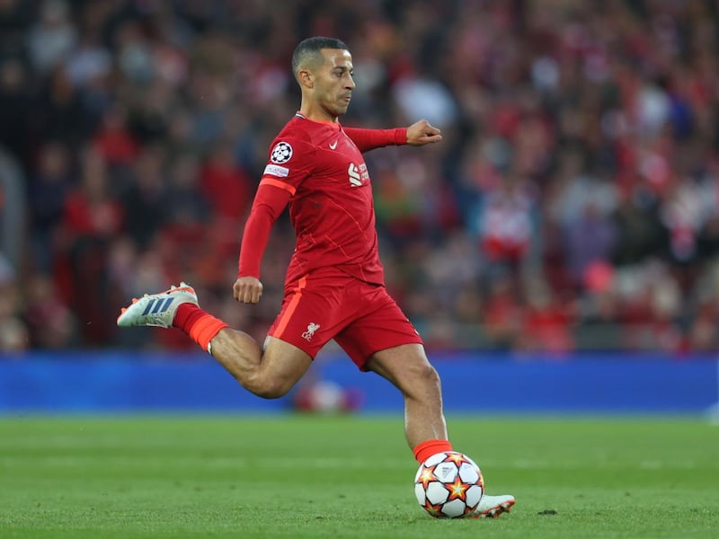 Thiago Alcantara of Liverpool against Villarreal at Anfield. Photograph: Catherine Ivill/Getty
